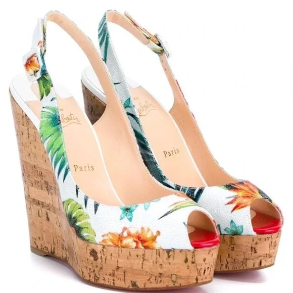 🔥 Christian Louboutin UNE PLUME SLING 140 CALF HAWAII/PATENT - Picture 1 of 8